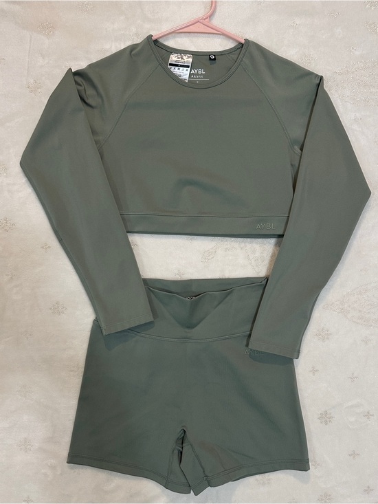 AYBL Tops - AYBL Olive Long-Sleeve Crop Top and Short Set